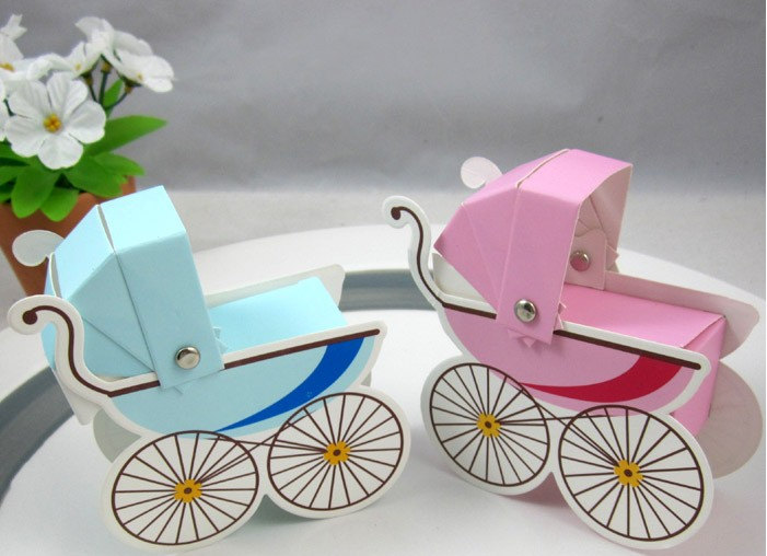 Favor Box Baby Boy Girl Shower Favors Whimsical Pram Carriage Bomboniere 24-pack